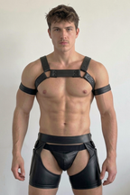 Joyglove Fetish-Style Harness & Shorts Set — X-Back Detail + Open-Front Pouch Cut (No Arm Bands)