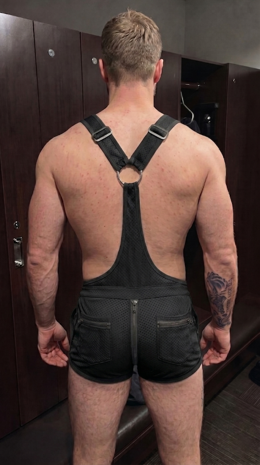 Joy-lgbt Men’s Red Mesh Suspender Shorts Romper