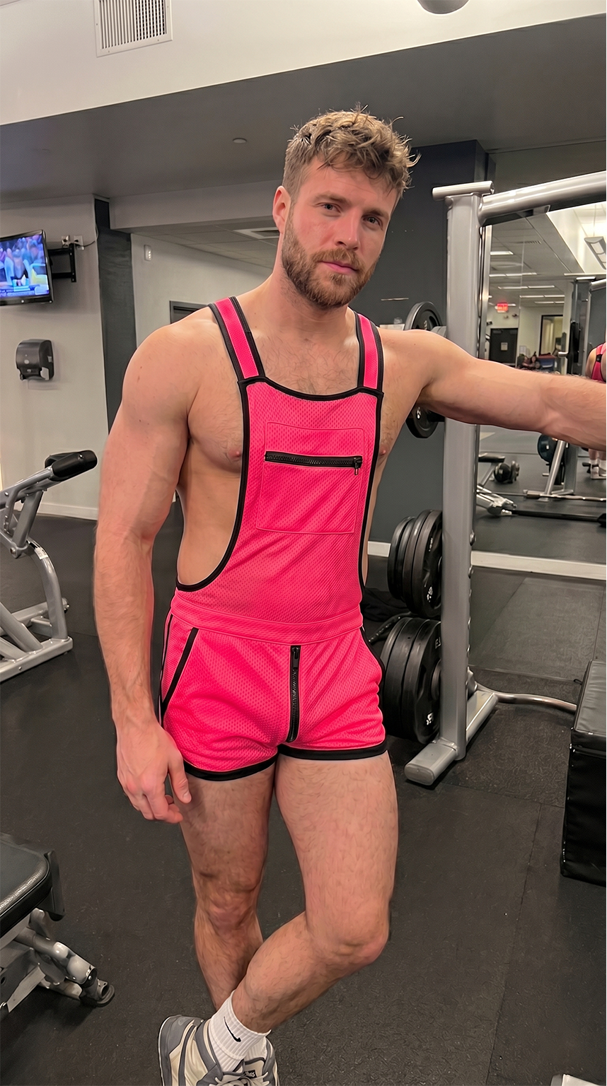 Joy-lgbt Men’s Red Mesh Suspender Shorts Romper