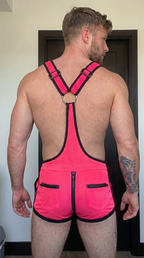 Joyglove Men's Black Mesh Open Side Harness Romper with Adjustable Straps and Zip Pockets