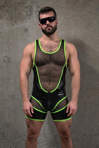 Joyglove Sheer Panel Singlet — Front Zip + Contrast Trim, Short-Leg Fit