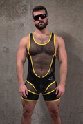 Joyglove Sheer Panel Singlet — Front Zip + Contrast Trim, Short-Leg Fit