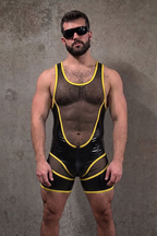 Joyglove Sheer Panel Singlet — Front Zip + Contrast Trim, Short-Leg Fit