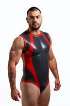 Joyglove High-Shine One-Piece Suit – Sleek Red Accents