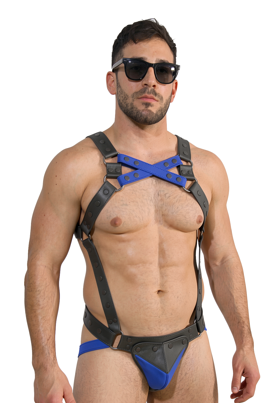 Joyglove Blue X-Chest Harness Set — Rivet Straps + Matching Jockstrap