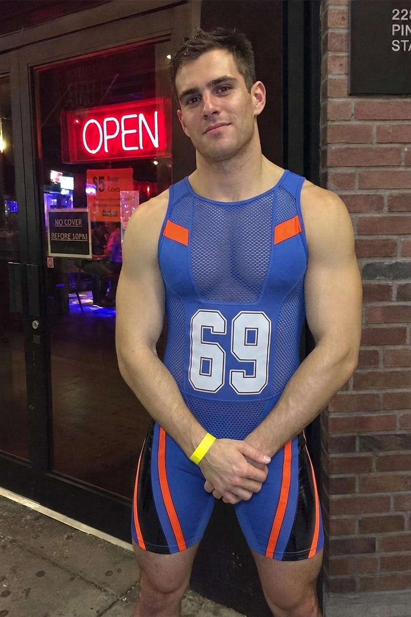 Men's Sexy Wrestling Singlet - Athletic Mesh Bodysuit Sports Supporter with Number 13 Print