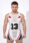 Men's Sexy Wrestling Singlet - Athletic Mesh Bodysuit Sports Supporter with Number 13 Print