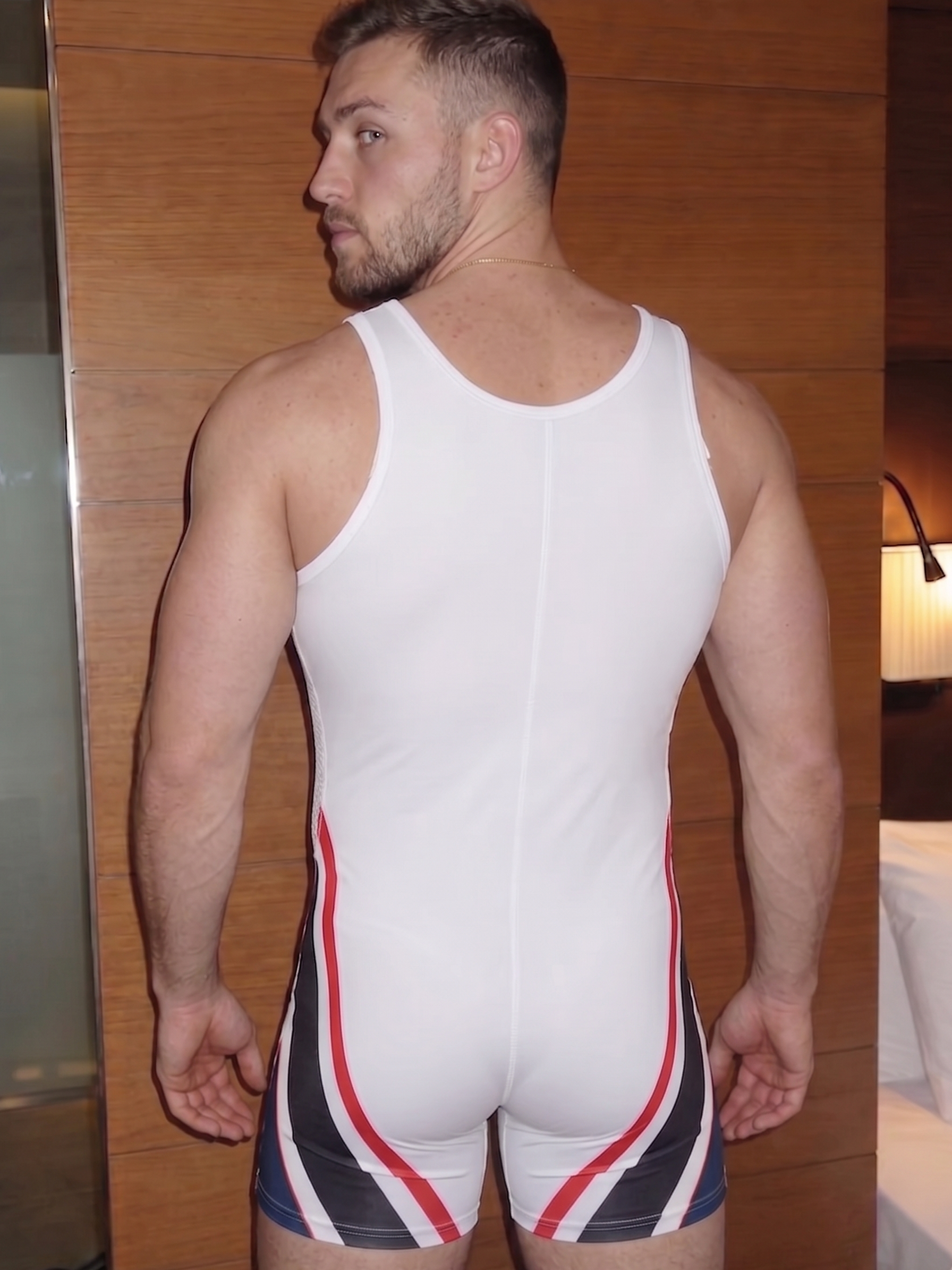 Men's Sexy Wrestling Singlet - Athletic Mesh Bodysuit Sports Supporter with Number 13 Print