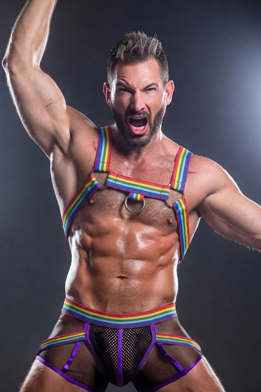 PRIDE Spectrum Men's Rainbow Elastic Harness & Mesh Jockstrap Set