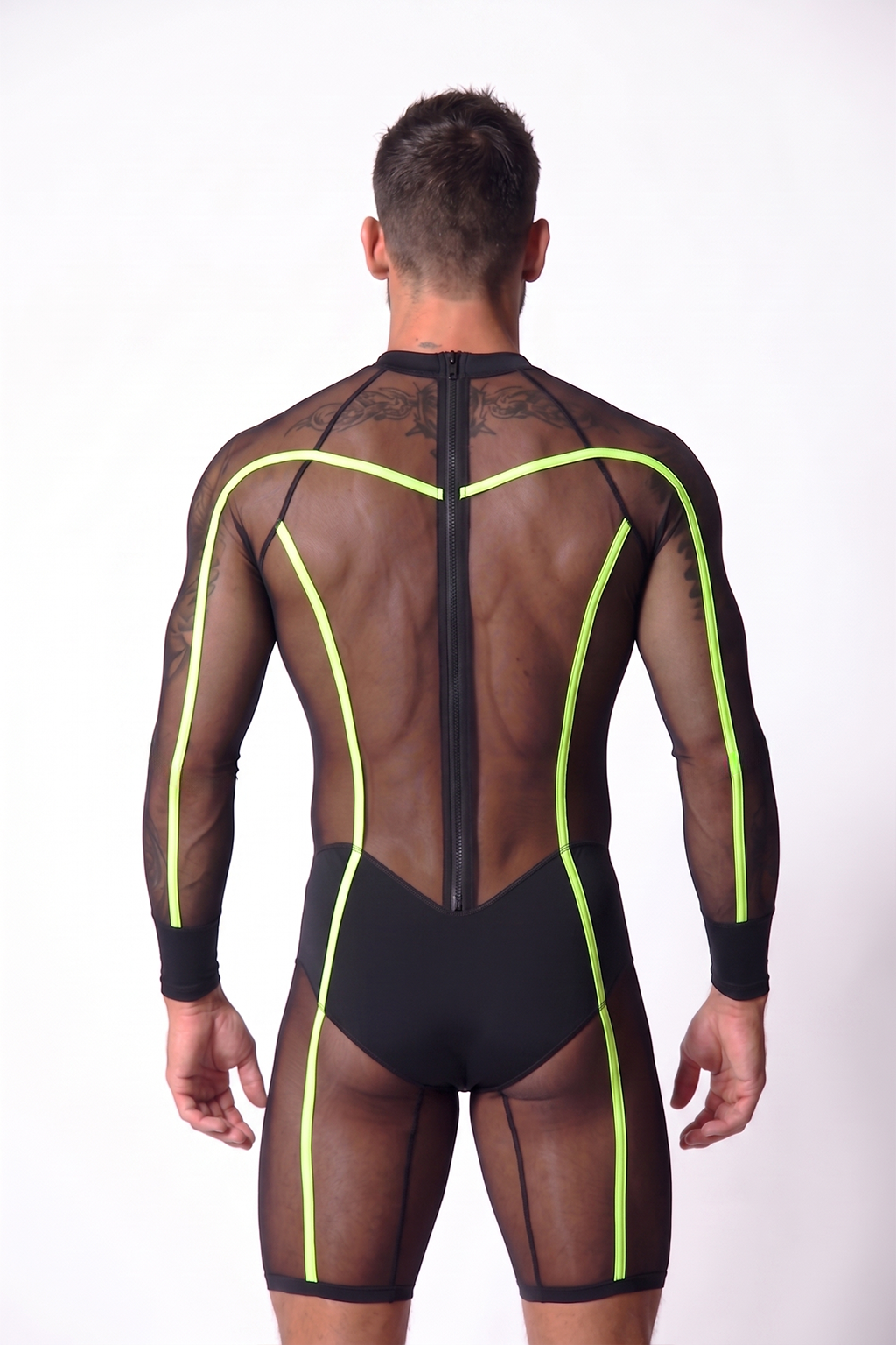 Cyber-Grid Men's Sheer Mesh Wrestling Singlet – Royal Blue Full-Zip Bodysuit