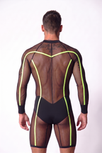 Vanguard Matrix Men's Full-Zip Mesh Bodysuit – Neon Trimmed Long-Sleeve Singlet
