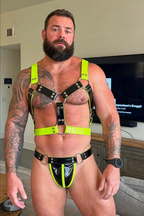 Toxic Glow Two-Tone Men's Bondage Harness & Minimalist Jock-Thong Set