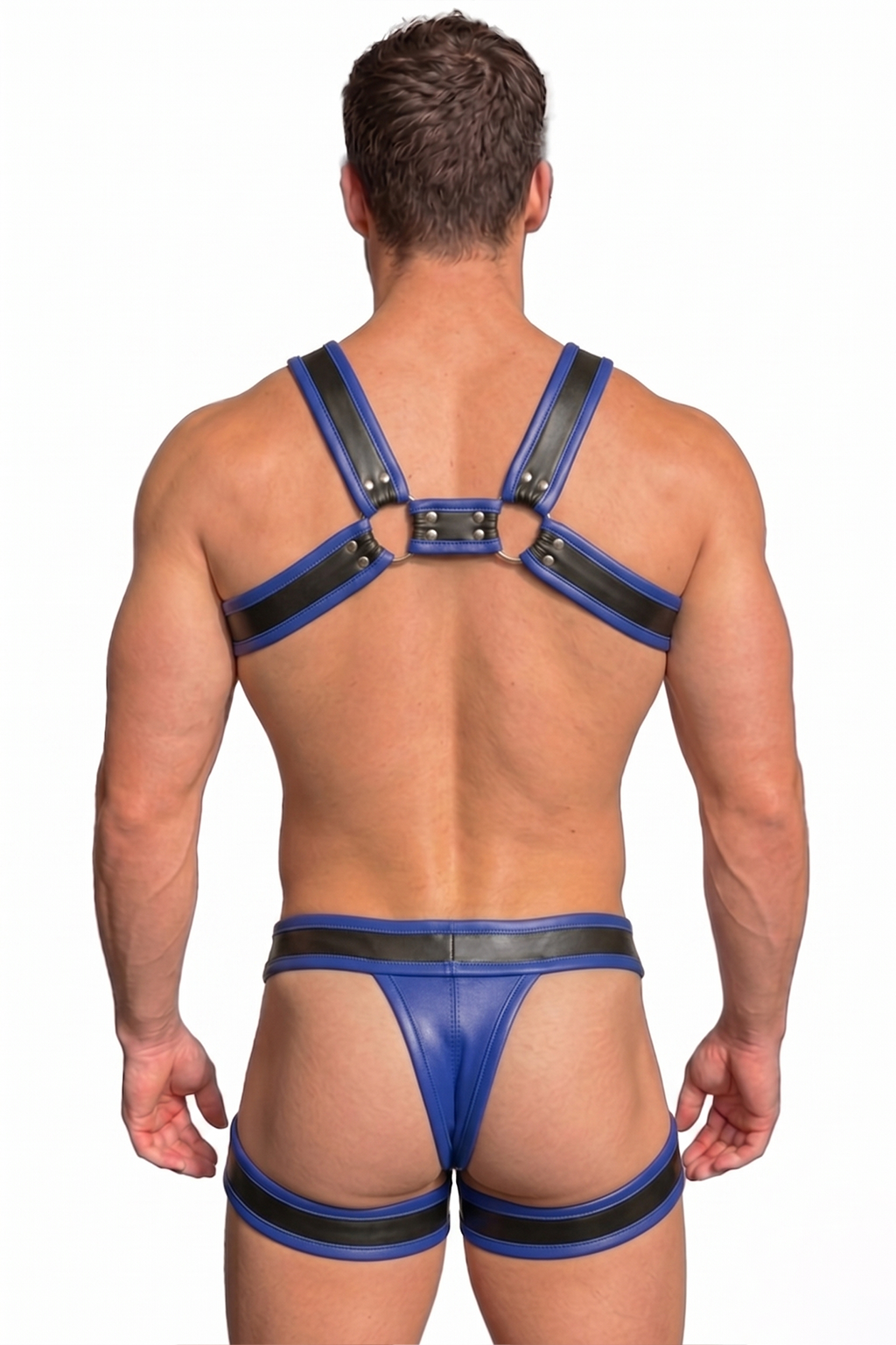 Men's PU Leather Body Harness Set - Cyberpunk Rave Chest Straps with Matching Multi-Strap Thong 2-Piece Festival Outfits
