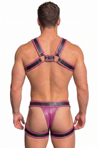 Men's PU Leather Body Harness Set - Cyberpunk Rave Chest Straps with Matching Multi-Strap Thong 2-Piece Festival Outfits
