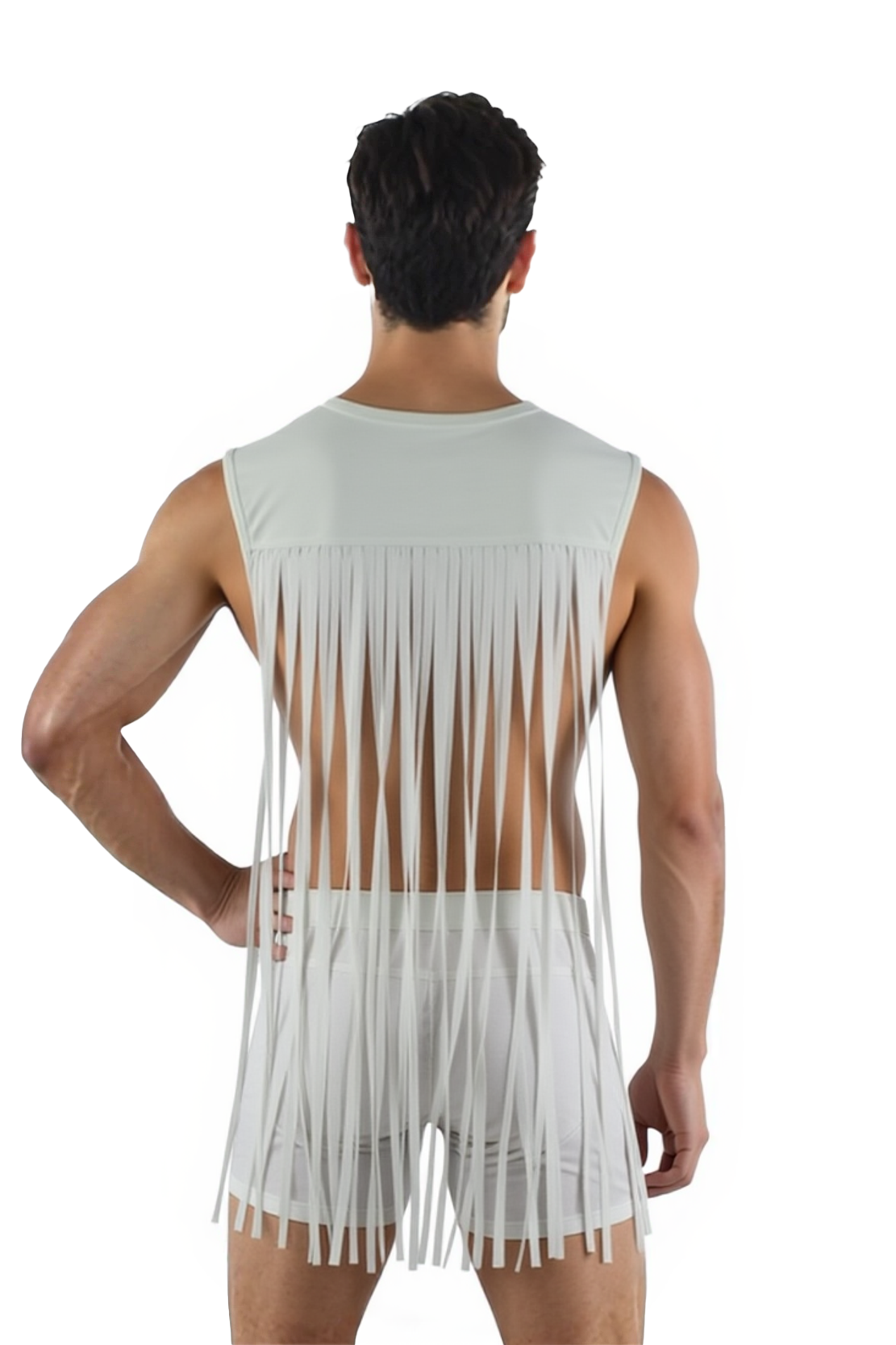 Joyglove Men's Black PU Leather Mesh Crop Top with Fringe