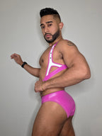 Joyglove Bold Pink and White PU Leather Men’s Harness