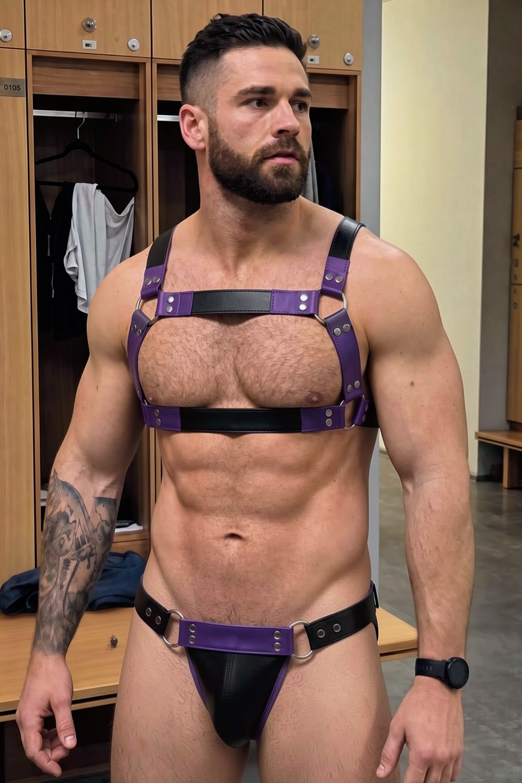 Joyglove PU Leather Black Harness & Jockstrap Set – Open-Back Cheeky Cut