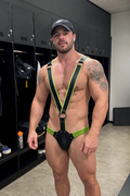Joyglove PU Leather Neon Green Suspender Harness – Deep V Straps + Front O-Ring Brief