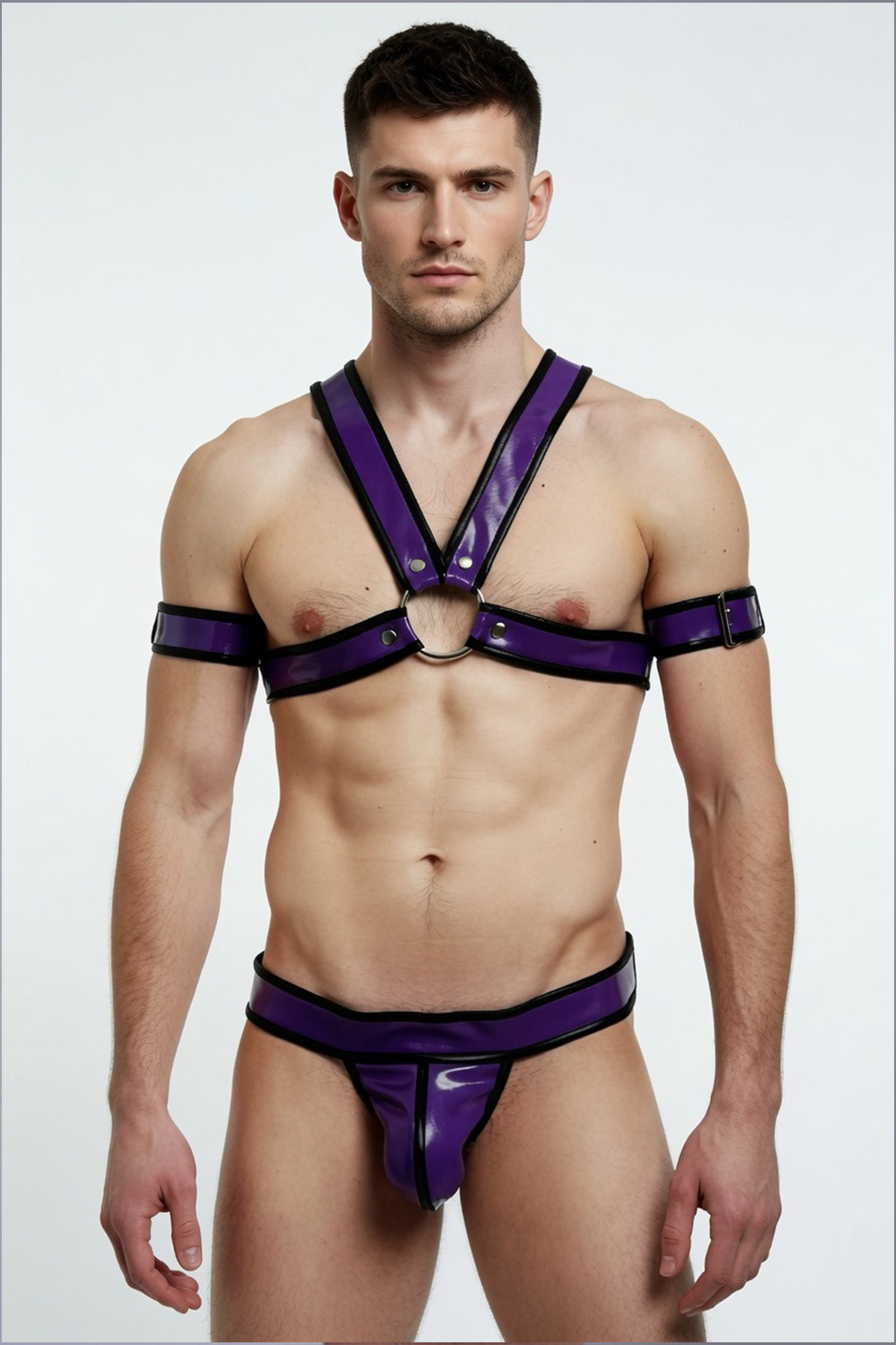 Joyglove PU Leather Ring Harness + Jockstrap Set, Adjustable Armband Straps (Multi-Color)