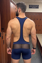 Joyglove Men’s Mesh Singlet Bodysuit with Front Zipper & Low-Cut Sides