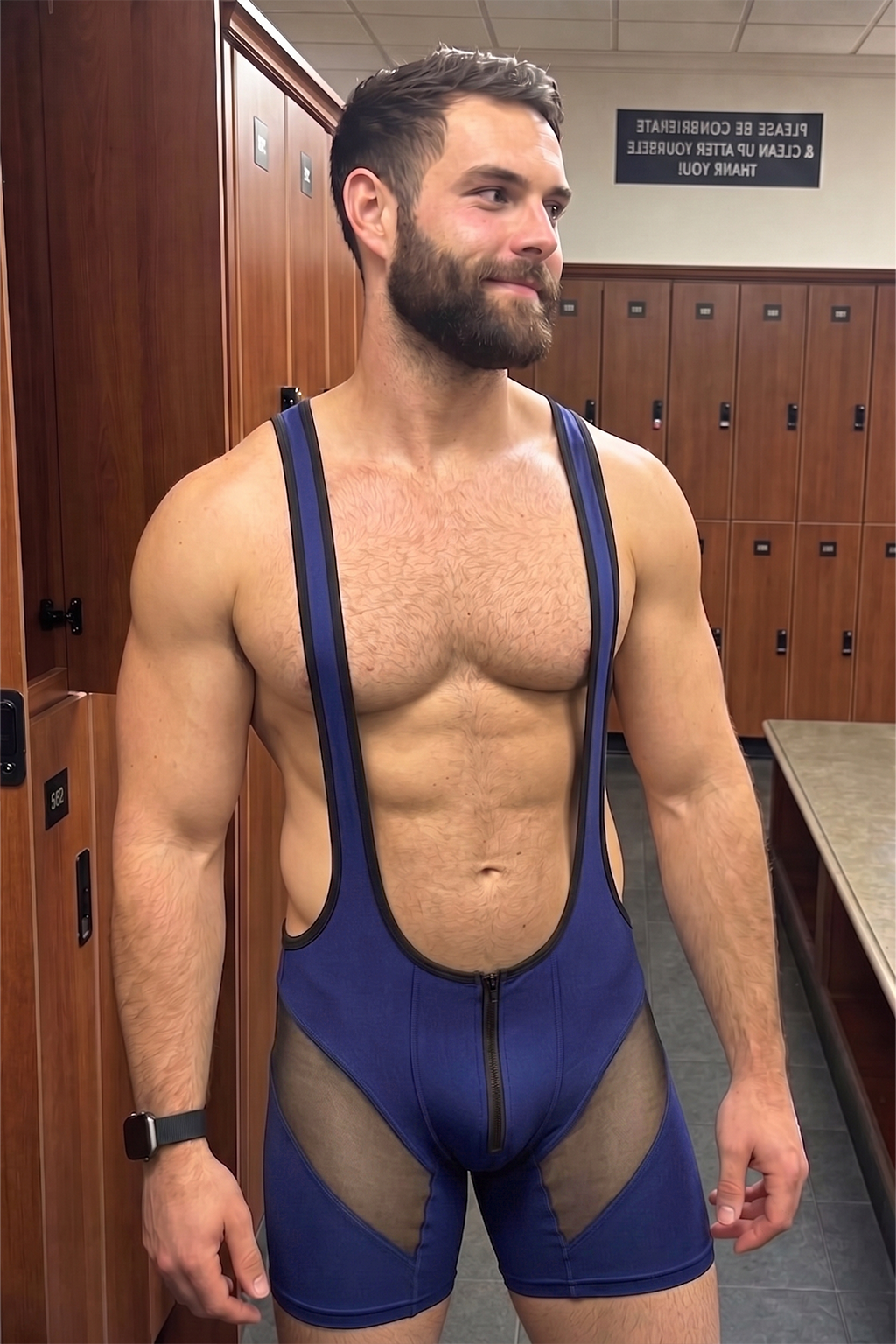 Joyglove Men’s Mesh Singlet Bodysuit with Front Zipper & Low-Cut Sides