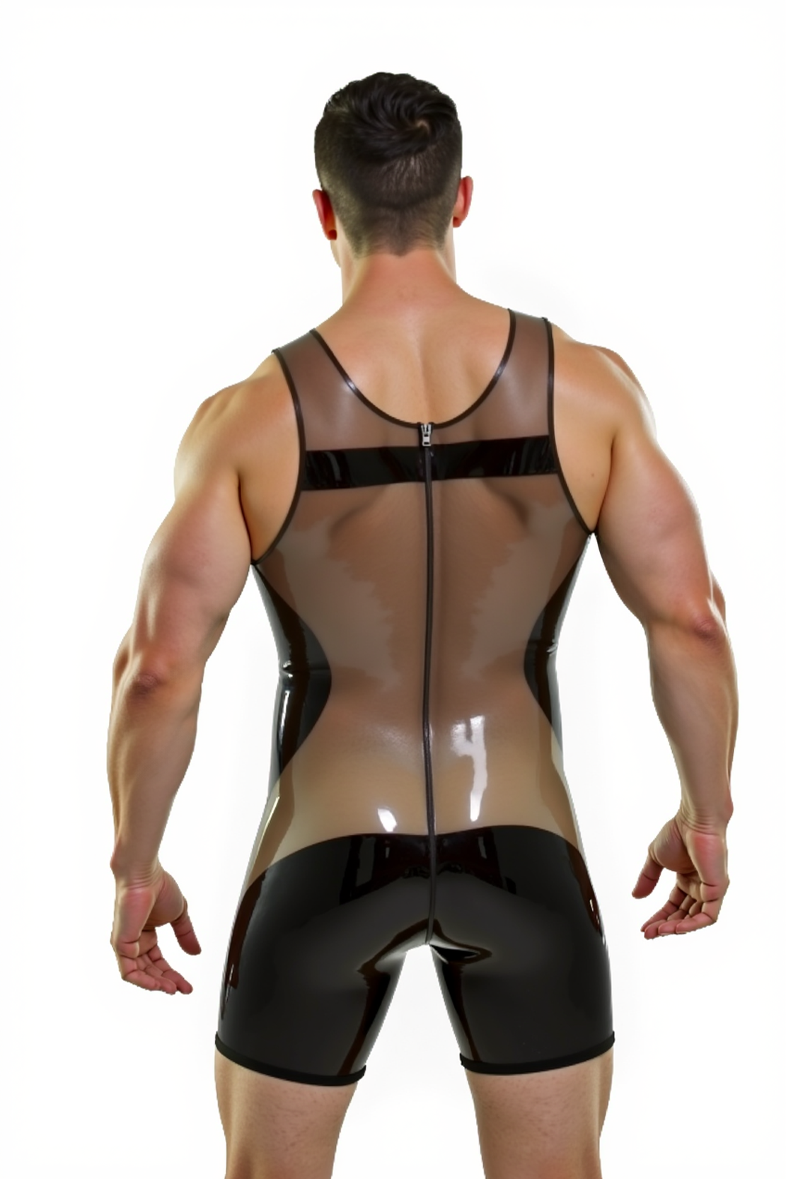 Joylgbt Men's Hybrid Transparent Mesh Leather Bodysuit	