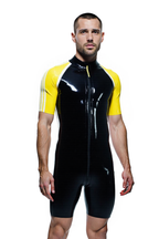 Joyglove Men's PU Leather Zip-Up Bodysuit – Red/Black & Yellow/Black Color Options