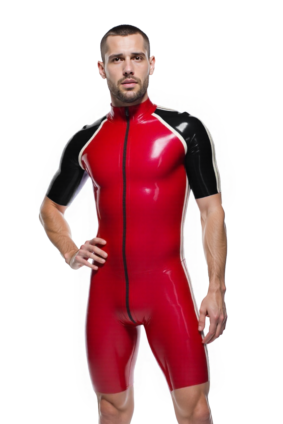 Joyglove Men's PU Leather Zip-Up Bodysuit – Red/Black & Yellow/Black Color Options