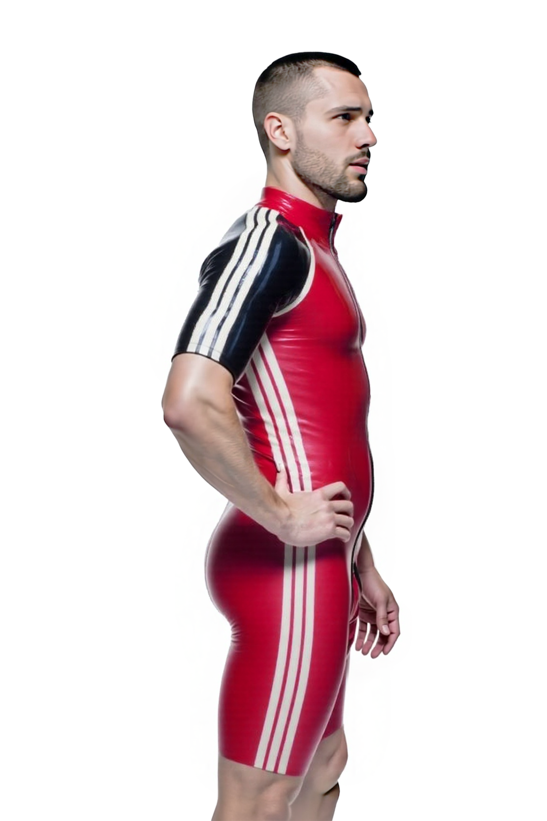 Joyglove Men's PU Leather Zip-Up Bodysuit – Red/Black & Yellow/Black Color Options