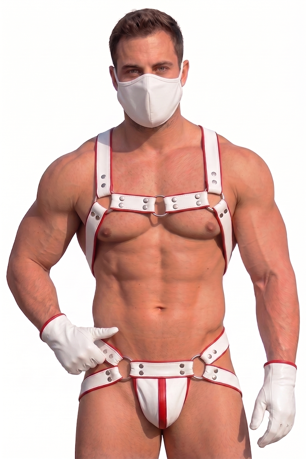 Joyglove Deep wine red PU Leather Harness Set — O-Ring Chest Harness + Open-Back Jockstrap