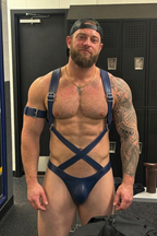 Joyglove Men’s Navy PU Leather Harness Jockstrap Set with X-Back Straps
