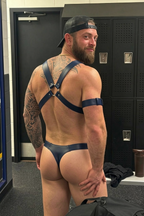 Joyglove Men’s Navy PU Leather Harness Jockstrap Set with X-Back Straps