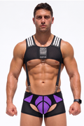 Joyglove Men’s Mesh Harness Jockstrap Shorts Set — Suspender Clips & Purple Panel Design