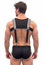 Joyglove Men’s Mesh Harness Brief Set — Suspender Straps, D-Ring Chest & Stripe Detail