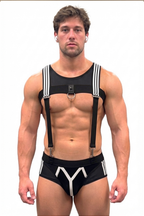 Joyglove Men’s Mesh Harness Brief Set — Suspender Straps, D-Ring Chest & Stripe Detail