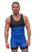 Joyglove Men’s Zip-Back Compression Singlet – Blue/Black Racerback