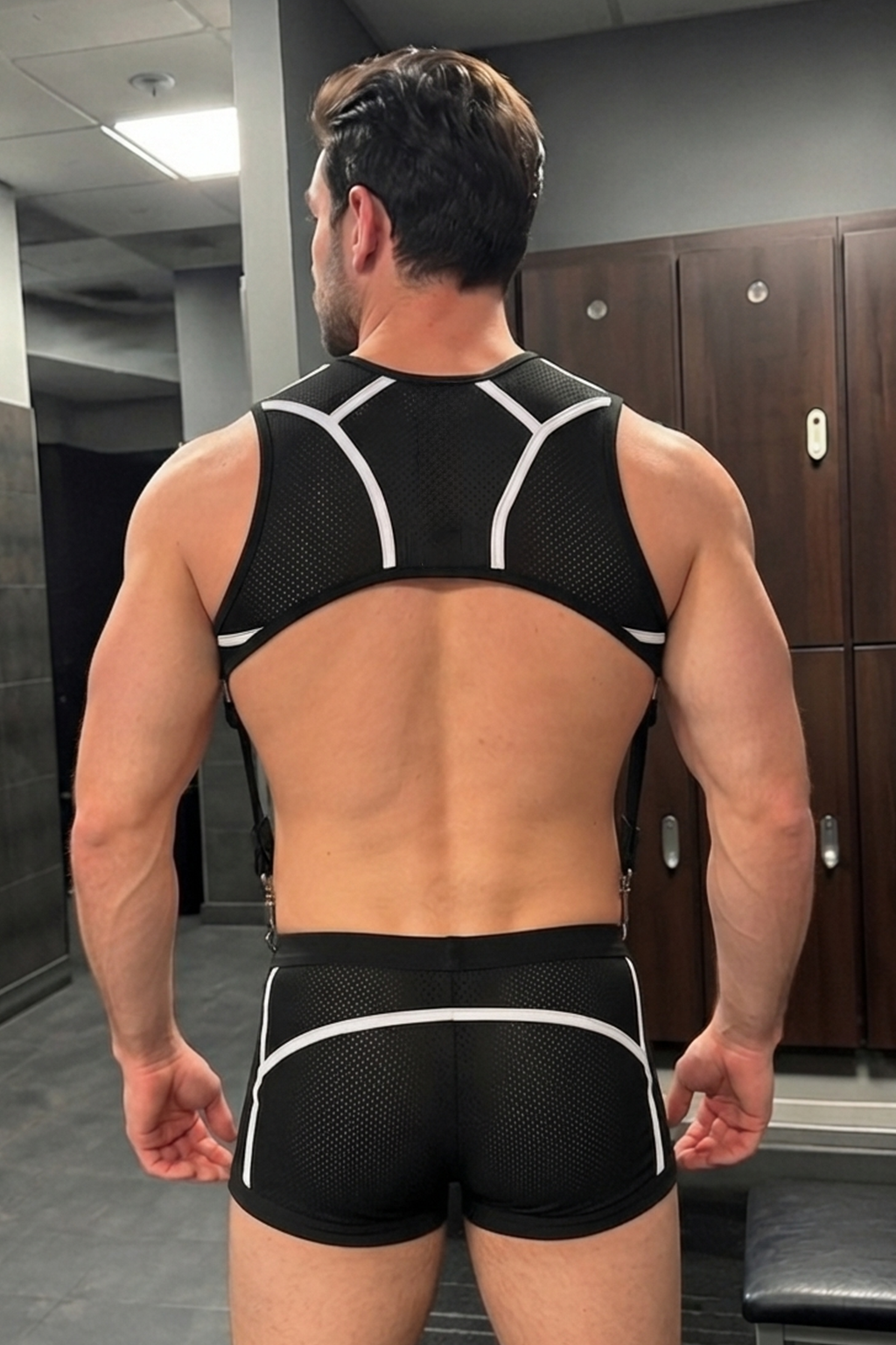 Joyglove Men’s Sport Mesh Harness Set — D-Ring Chest, Clip Suspenders & Boxer Briefs
