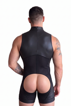 Joyglove Men’s Mock-Neck Compression Singlet – Sleek Black, Zip-Back