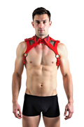 Mesh and Faux Leather Harness with Bold Red and Black Accents