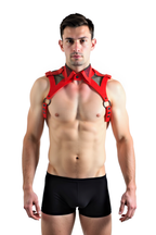 Mesh and Faux Leather Harness with Bold Red and Black Accents
