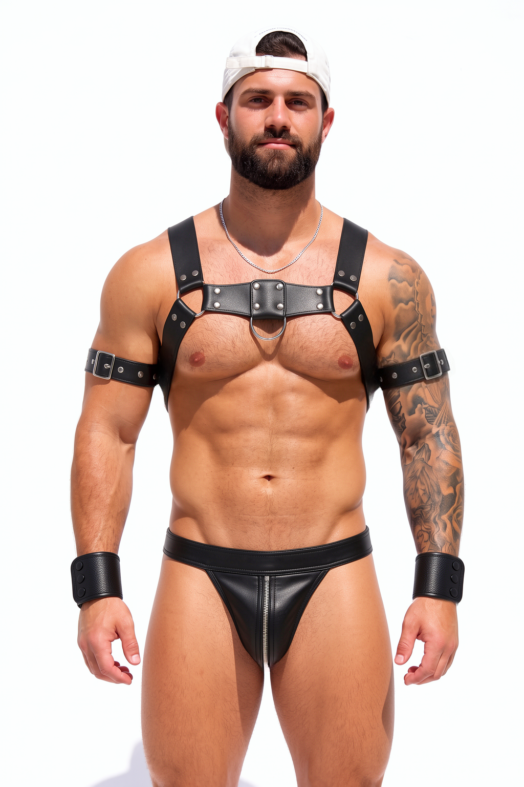 Joyglove All-Black PU Leather Harness with D-Ring Chest + Jockstrap Set