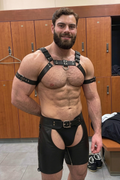 Joyglove PU Leather Harness + Cutout Chaps Shorts Set with Belt Buckle