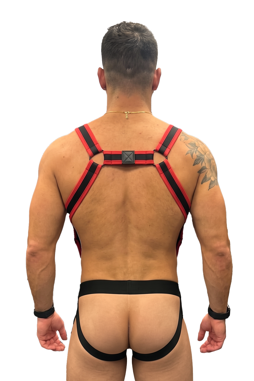 Joyglove Red-Trim Strappy Harness + Matching Jockstrap Set (Black/Red)