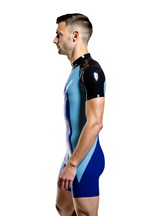 Joyglove Men's High-Shine PU Leather Bodysuit – Vibrant Green and Black with Bold Zipper
