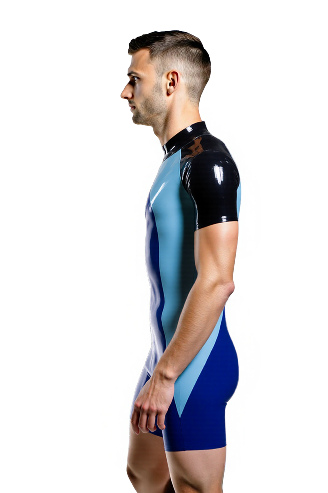 Joyglove Men's High-Shine PU Leather Bodysuit – Vibrant Green and Black with Bold Zipper