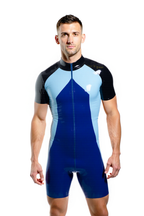 Joyglove Men's High-Shine PU Leather Bodysuit – Vibrant Green and Black with Bold Zipper
