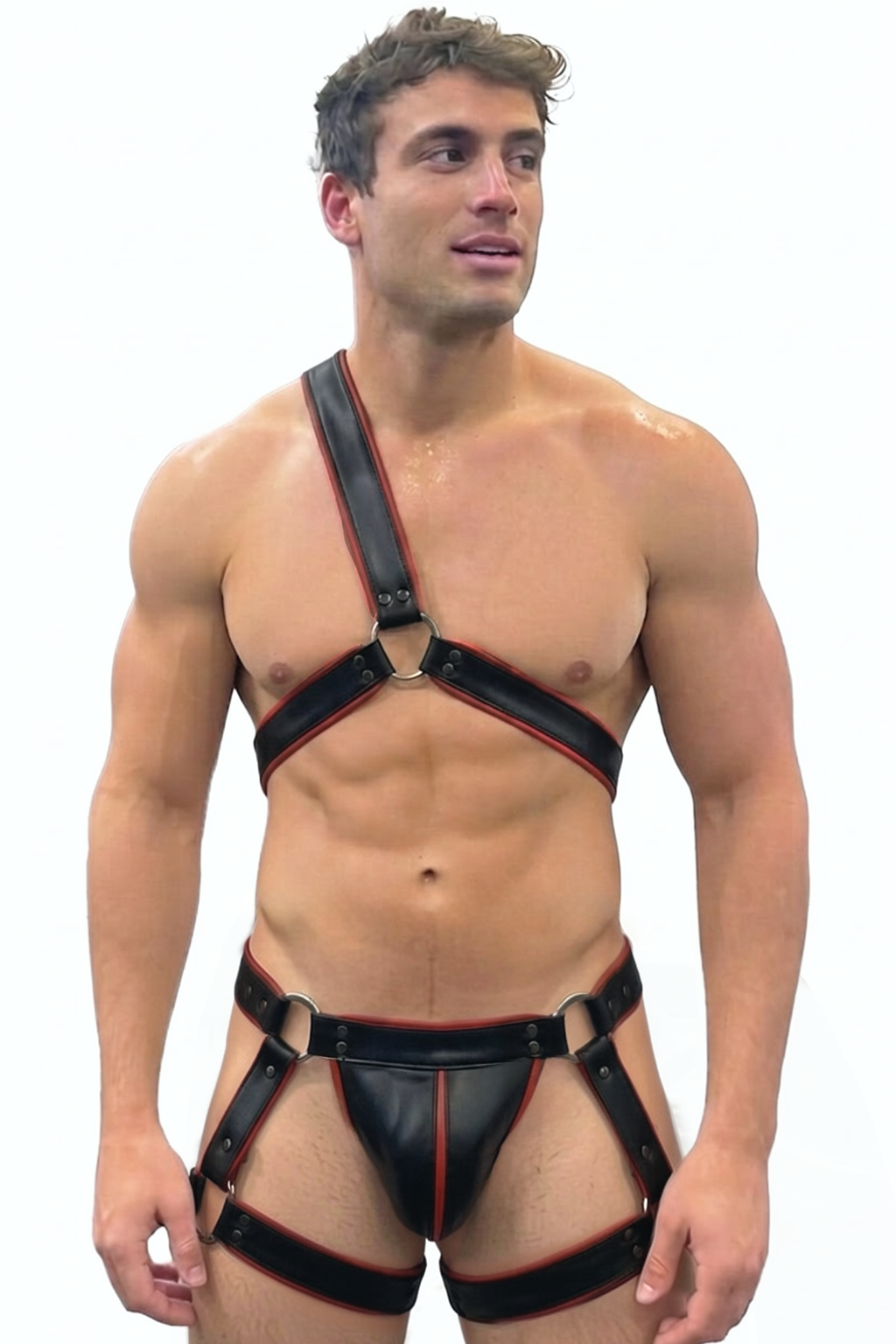 Joyglove PU Leather Asymmetrical Harness Set – One-Shoulder Chest Strap + T-Back Thong
