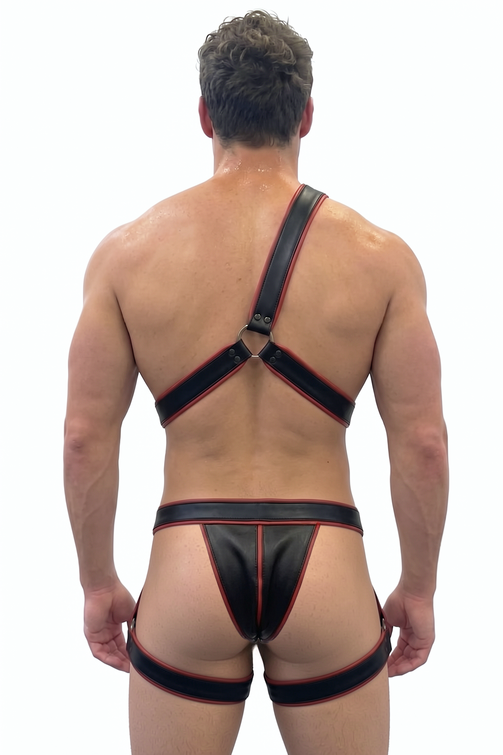 Joyglove PU Leather Asymmetrical Harness Set – One-Shoulder Chest Strap + T-Back Thong