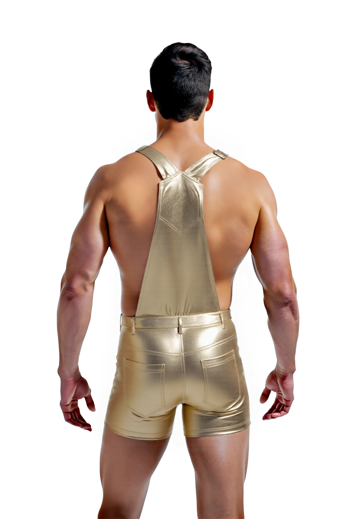 Joyglove Metallic Short Overalls – Shimmering Silver One-Piece with Adjustable Straps