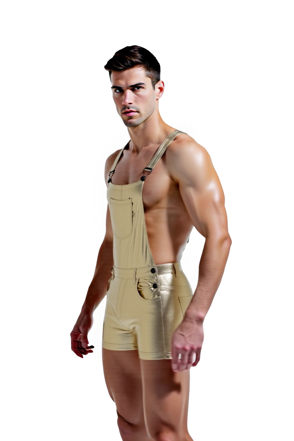 Joyglove Metallic Short Overalls – Shimmering Silver One-Piece with Adjustable Straps